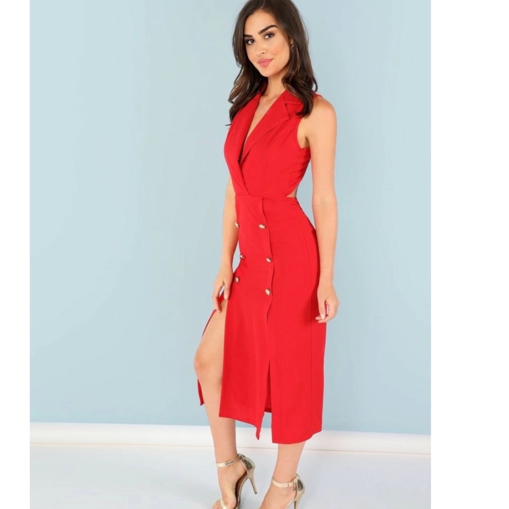 Sleeveless midi blazer dress